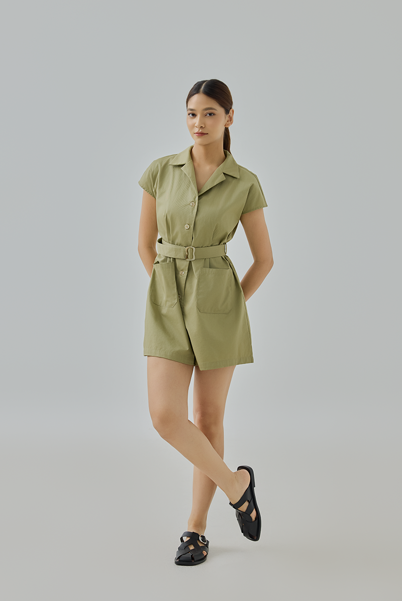 Daniela Belted Sculpted Shirt Romper