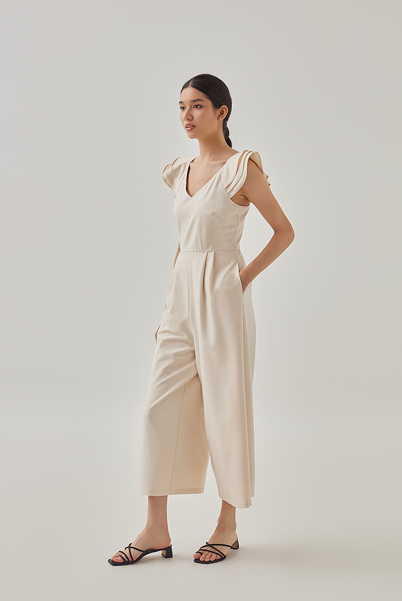 Shera Pleated Jumpsuit in Rice