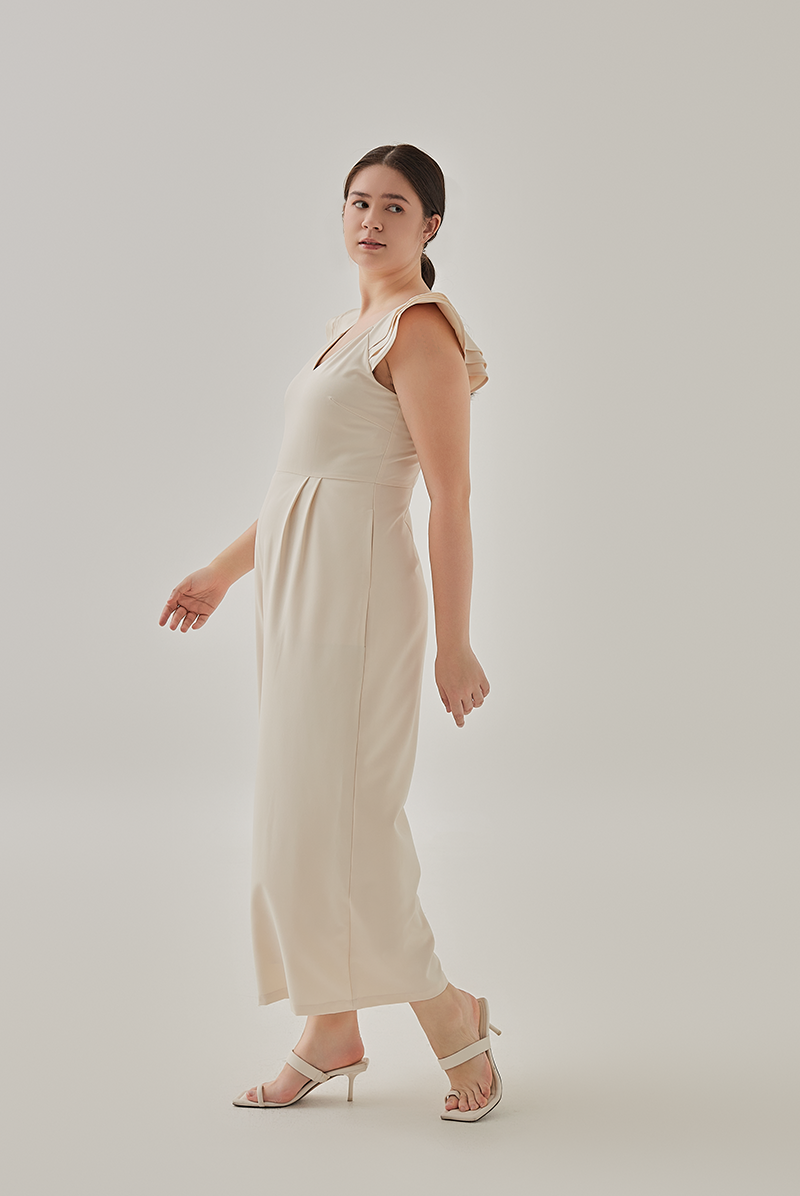 Shera Pleated Jumpsuit in Rice