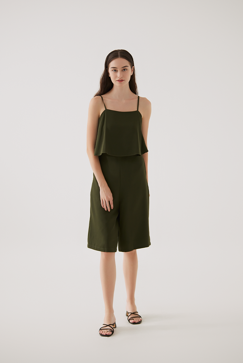 Ayla Layered Jumpsuit in Moss Green