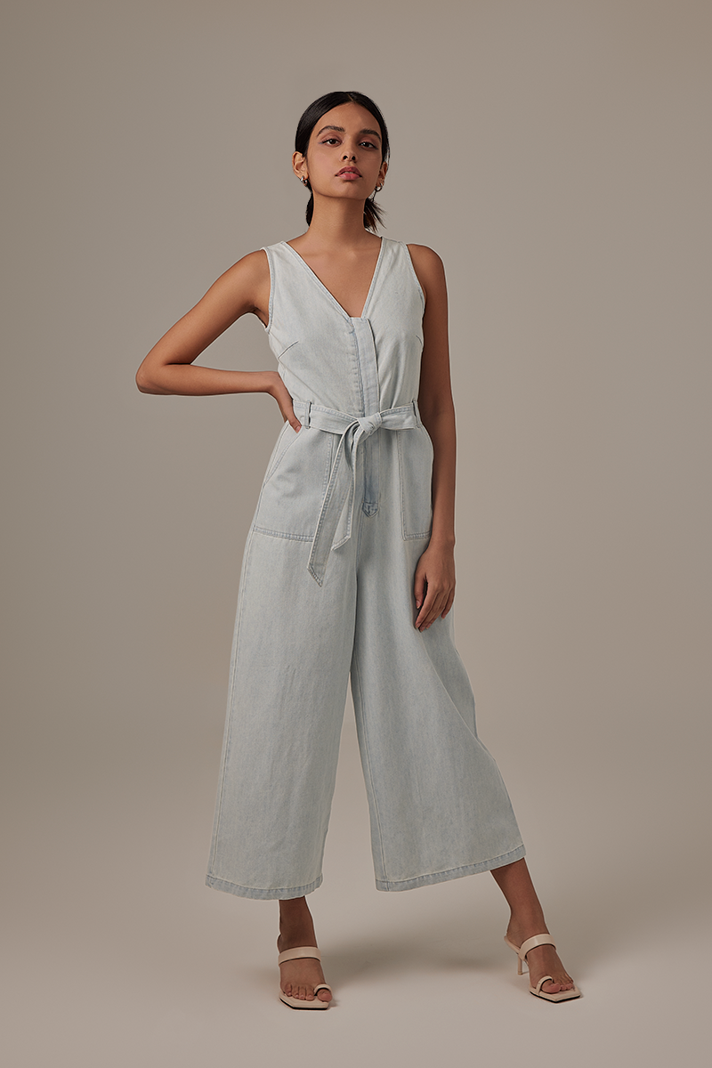Oriana Denim Jumpsuit in Light Blue