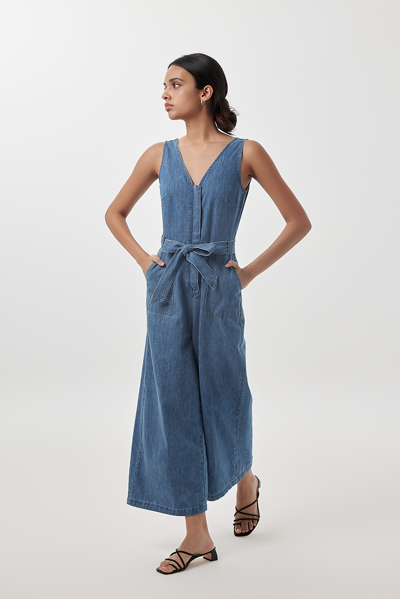 Oriana Denim Jumpsuit in Mid Blue