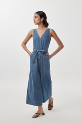 Oriana Denim Jumpsuit in Mid Blue