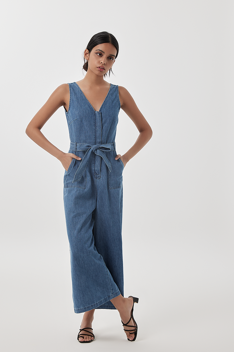 Oriana Denim Jumpsuit in Mid Blue