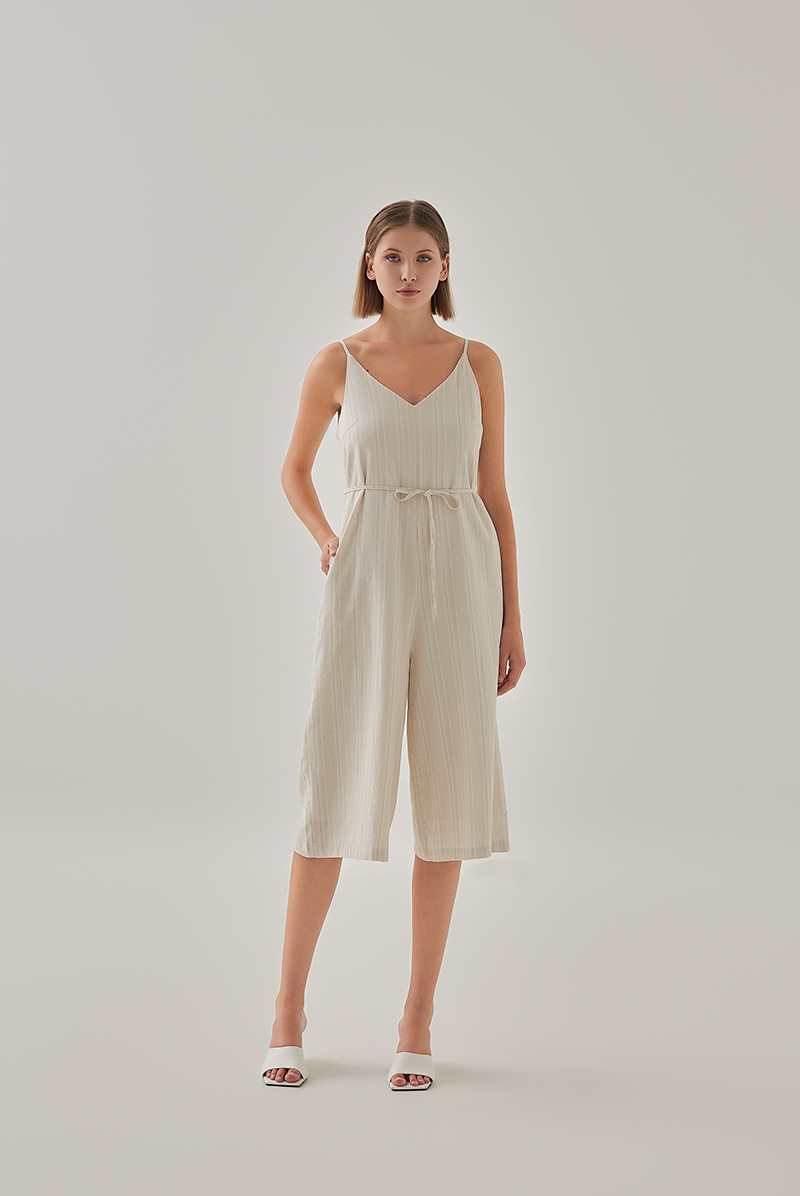 Leonie Striped Sleeveless Jumpsuit in Khaki