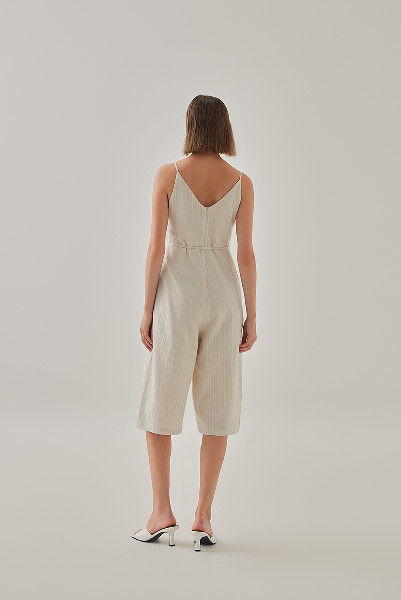 Leonie Striped Sleeveless Jumpsuit in Khaki