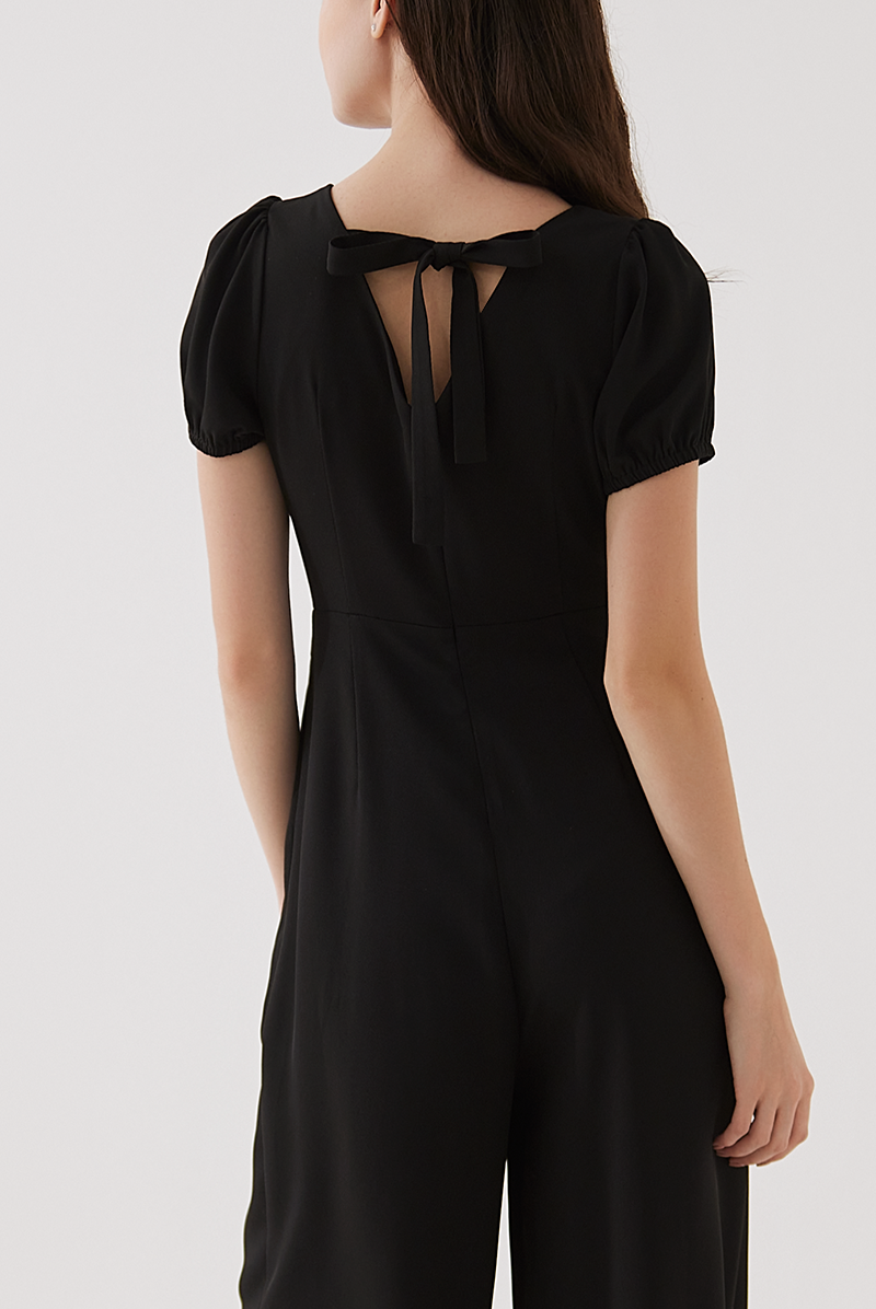 Ellenora Self-Tie Square Neck Jumpsuit in Black