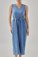 Helyna Textured Crop Jumpsuit in Denim Blue
