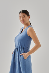 Helyna Textured Crop Jumpsuit in Denim Blue