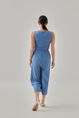 Helyna Textured Crop Jumpsuit in Denim Blue