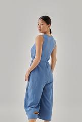 Helyna Textured Crop Jumpsuit in Denim Blue