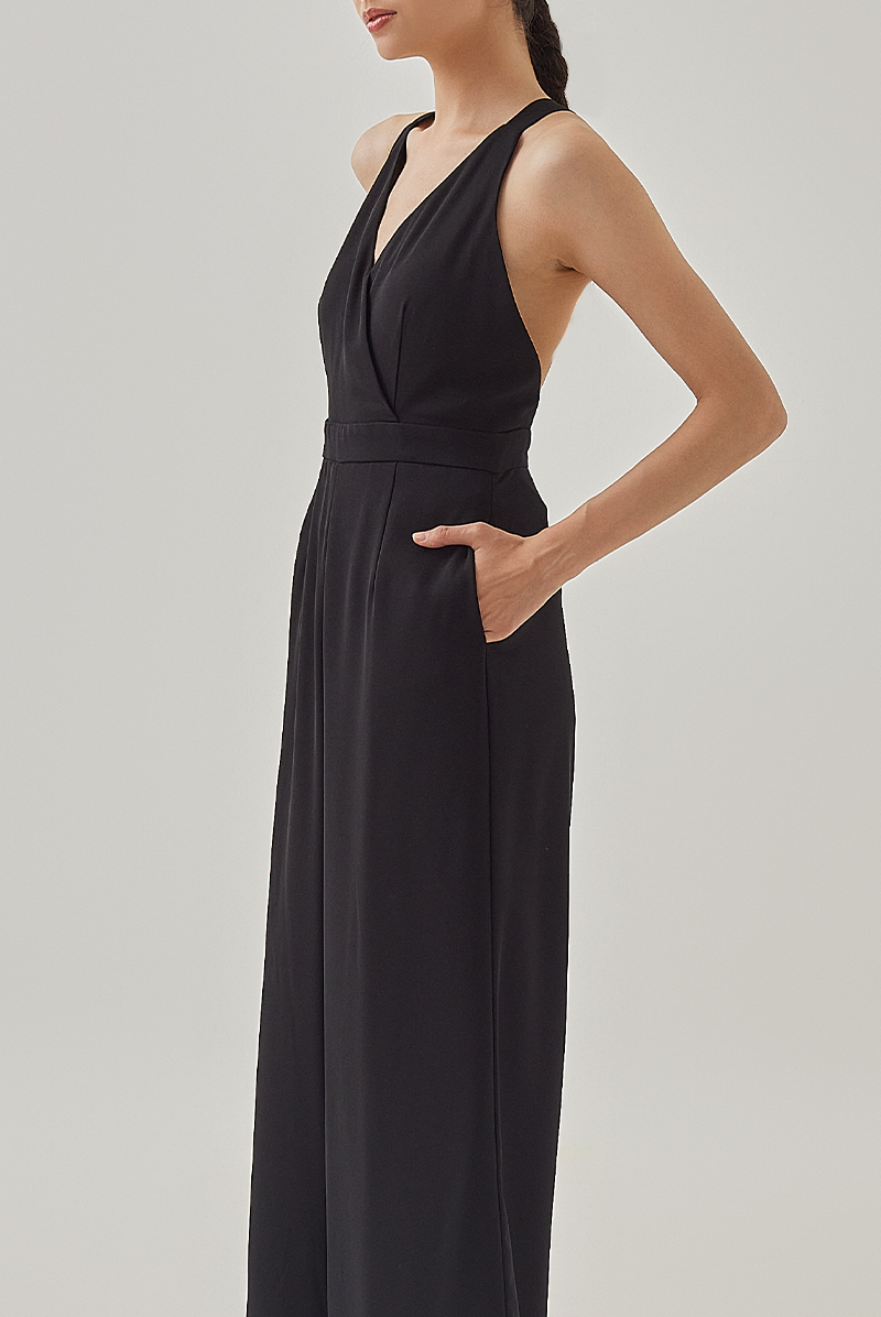 Terra Cross Back Padded Jumpsuit in Black