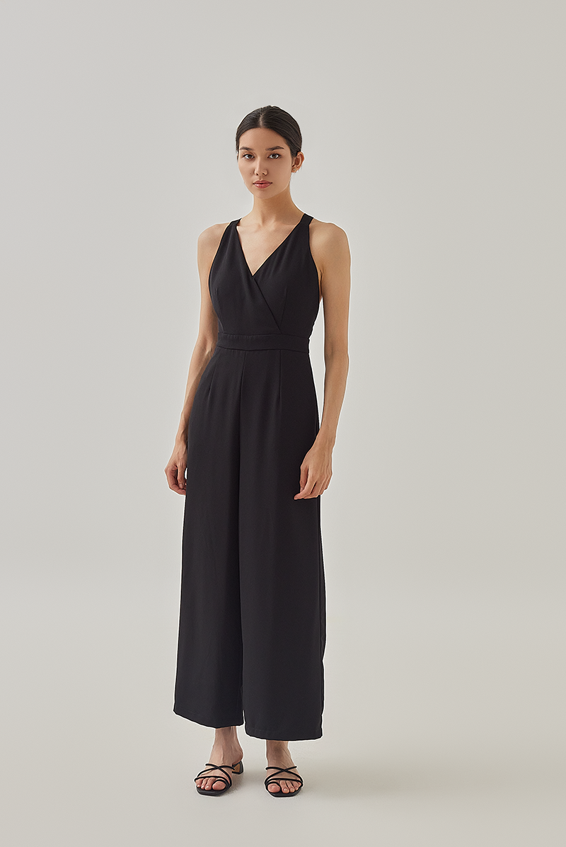 Terra Cross Back Padded Jumpsuit in Black