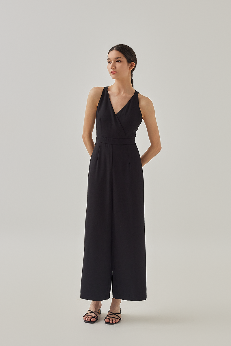 Terra Cross Back Padded Jumpsuit in Black