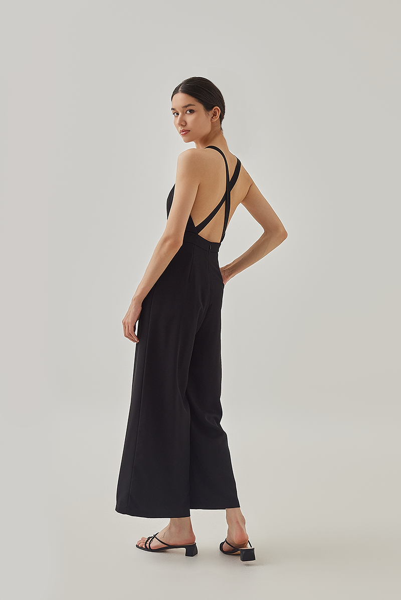 Terra Cross Back Padded Jumpsuit in Black