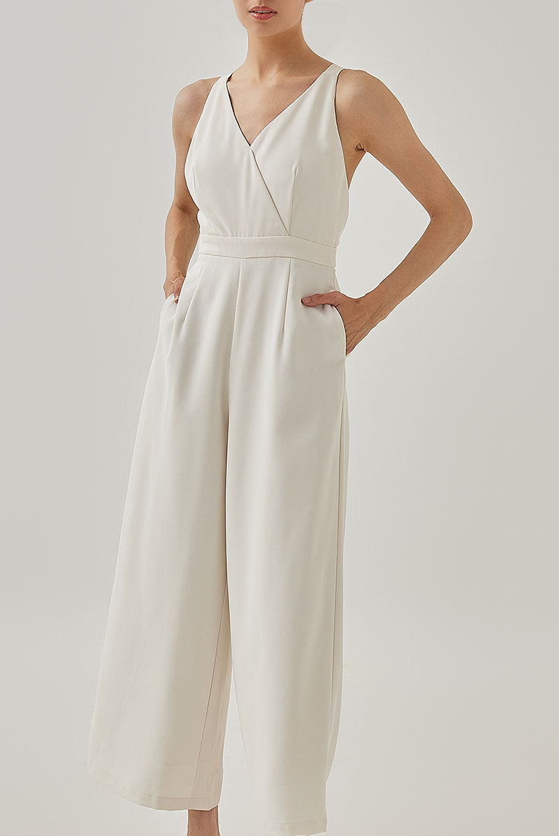 Terra Cross Back Padded Jumpsuit in Rice