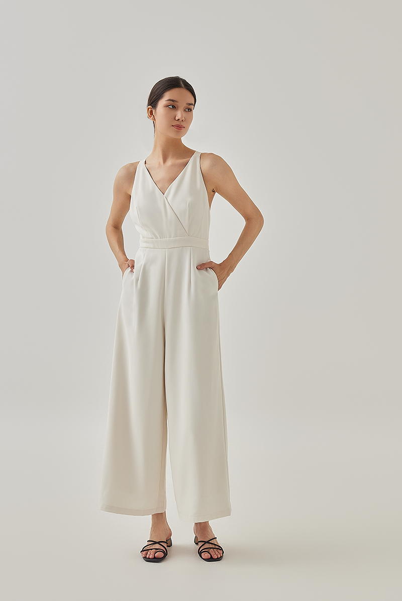 Terra Cross Back Padded Jumpsuit in Rice
