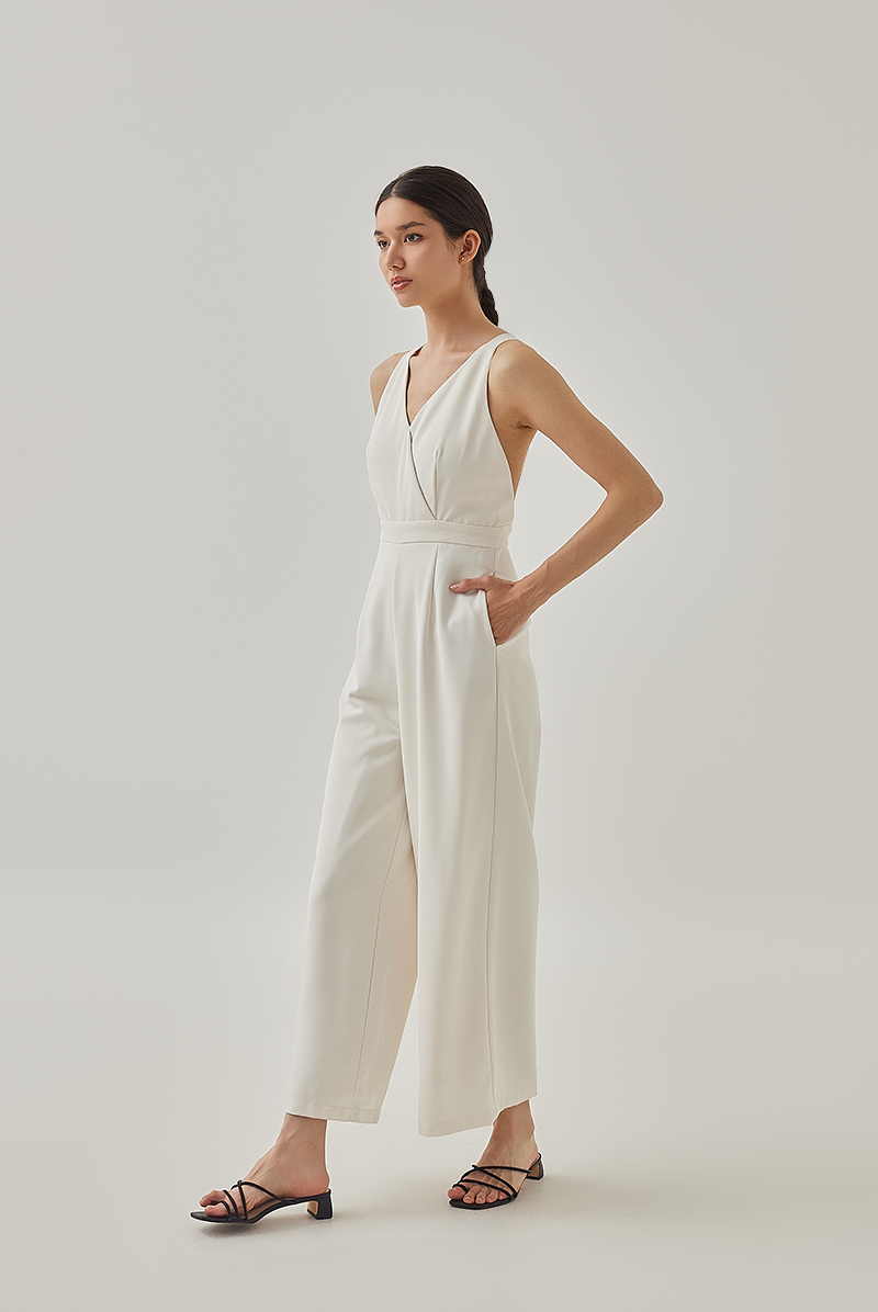 Terra Cross Back Padded Jumpsuit in Rice