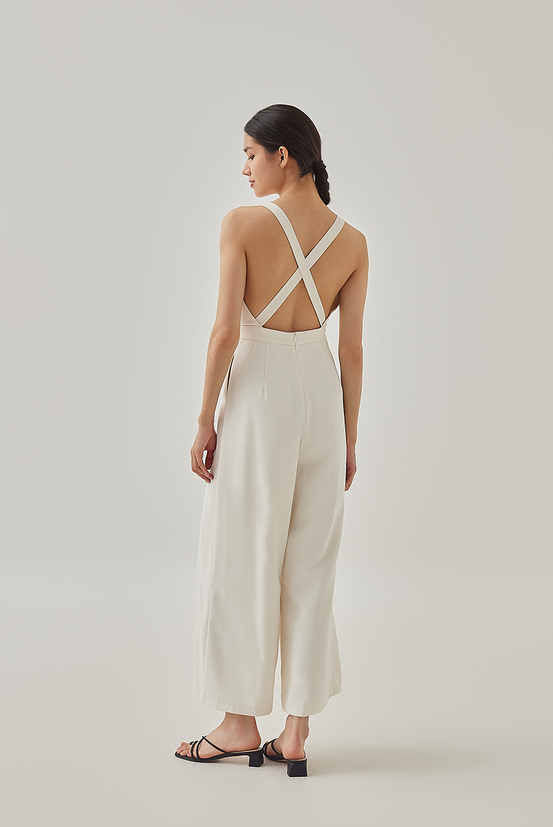 Terra Cross Back Padded Jumpsuit in Rice