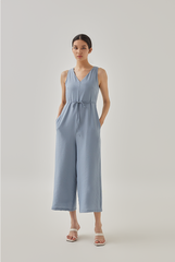 Reagan Sleeveless V-Neck Jumpsuit in Dusty Blue