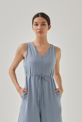 Reagan Sleeveless V-Neck Jumpsuit in Dusty Blue