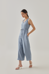 Reagan Sleeveless V-Neck Jumpsuit in Dusty Blue