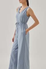 Reagan Sleeveless V-Neck Jumpsuit in Dusty Blue