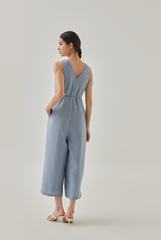 Reagan Sleeveless V-Neck Jumpsuit in Dusty Blue
