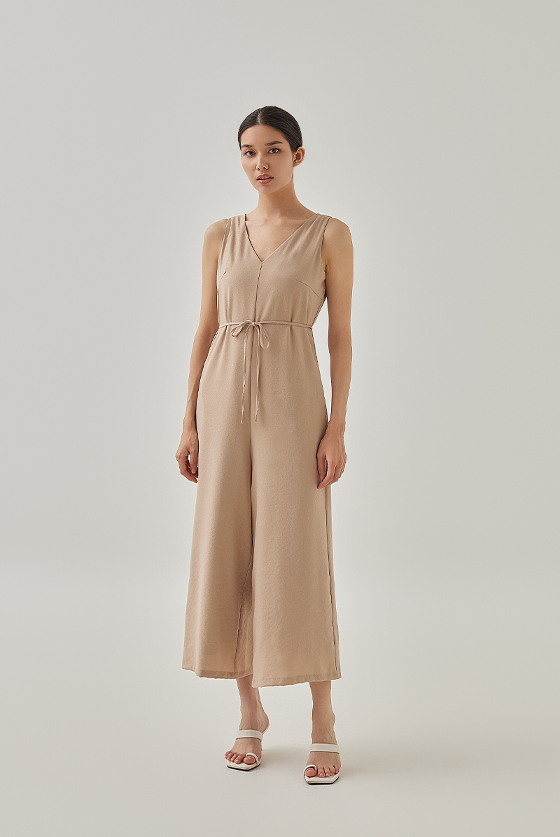 Reagan Sleeveless V-Neck Jumpsuit in Khaki