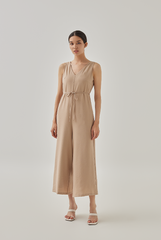 Reagan Sleeveless V-Neck Jumpsuit in Khaki