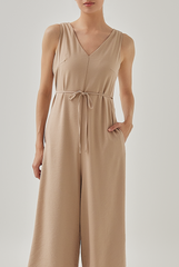 Reagan Sleeveless V-Neck Jumpsuit in Khaki