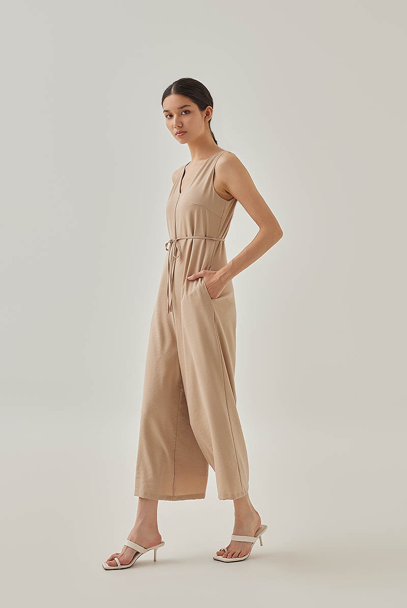 Reagan Sleeveless V-Neck Jumpsuit in Khaki