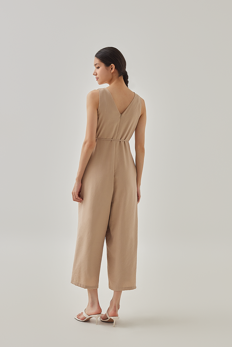 Reagan Sleeveless V-Neck Jumpsuit in Khaki