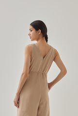 Reagan Sleeveless V-Neck Jumpsuit in Khaki