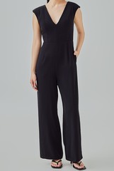 Jeanne Open V-Back Jumpsuit in Black