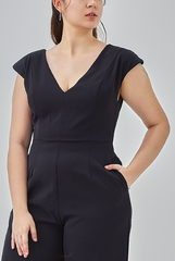 Jeanne Open V-Back Jumpsuit in Black
