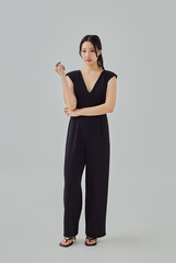 Jeanne Open V-Back Jumpsuit in Black