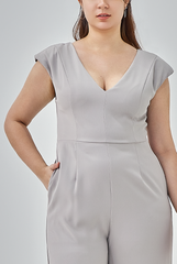 Jeanne Open V-Back Jumpsuit in Taupe