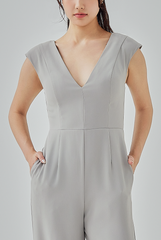 Jeanne Open V-Back Jumpsuit in Taupe