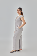 Jeanne Open V-Back Jumpsuit in Taupe