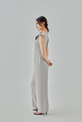 Jeanne Open V-Back Jumpsuit in Taupe