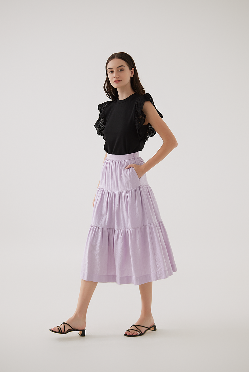 Celeste Tiered Midi Skirt in Lilac
