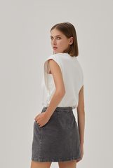 Jade Patch Pockets Denim Skirt in Black