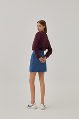 Jade Patch Pockets Denim Skirt in Mid Blue