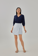 Breanna Tweed Half-Wrap Skirt in Sky Blue