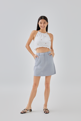 Tanya Patch Pocket A-line Skirt in Dusty Blue