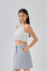 Tanya Patch Pocket A-line Skirt in Dusty Blue