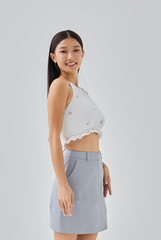 Tanya Patch Pocket A-line Skirt in Dusty Blue
