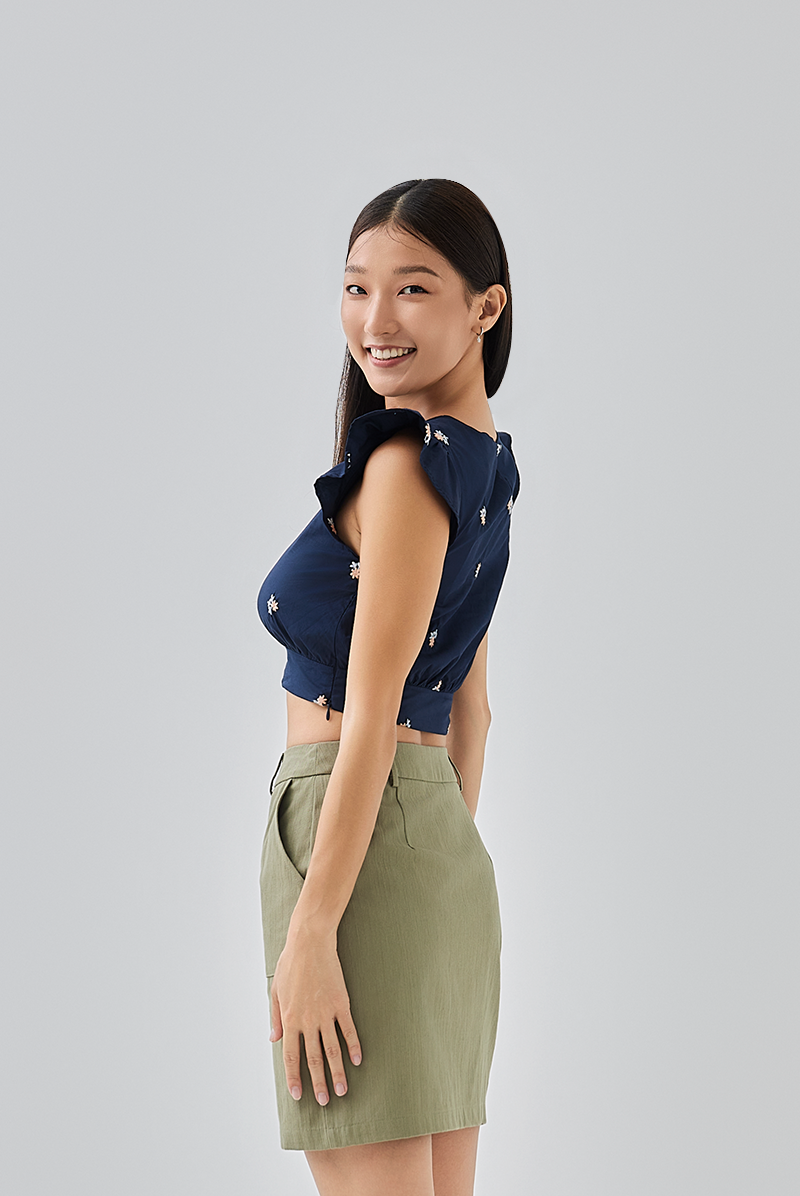 Tanya Patch Pocket A-line Skirt in Olive Green