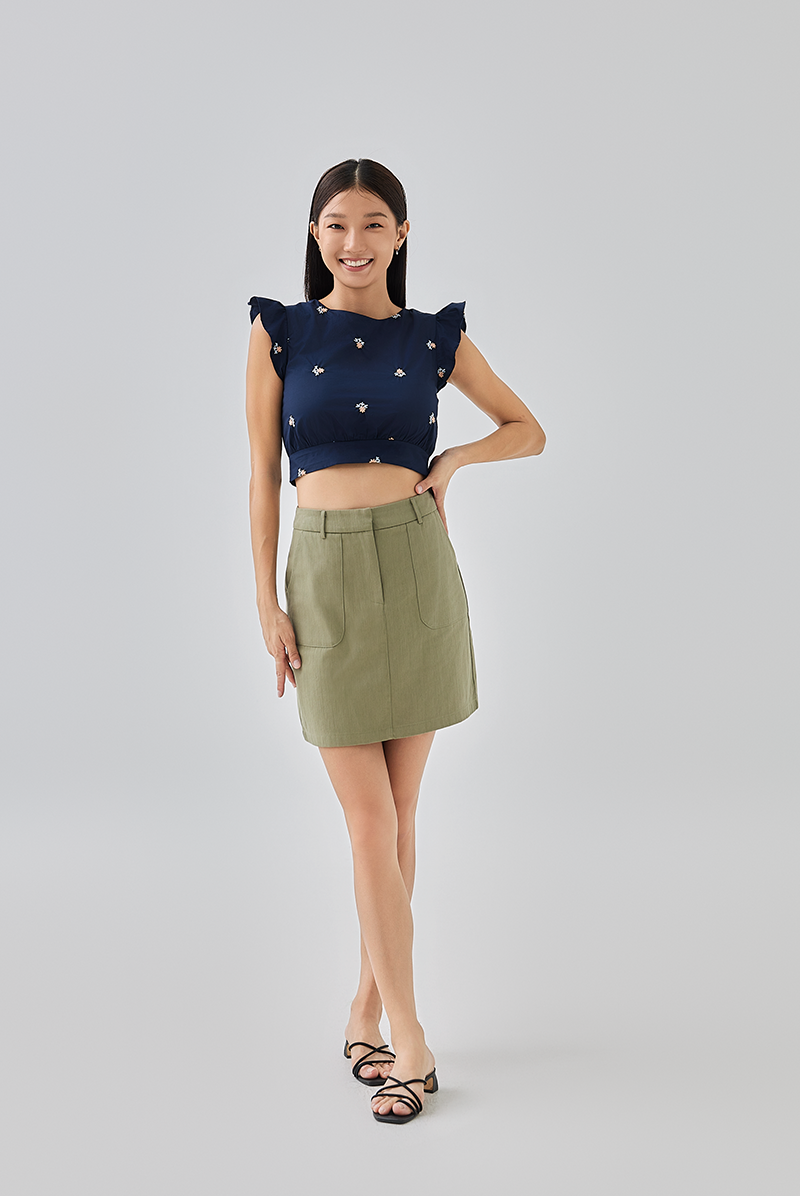 Tanya Patch Pocket A-line Skirt in Olive Green